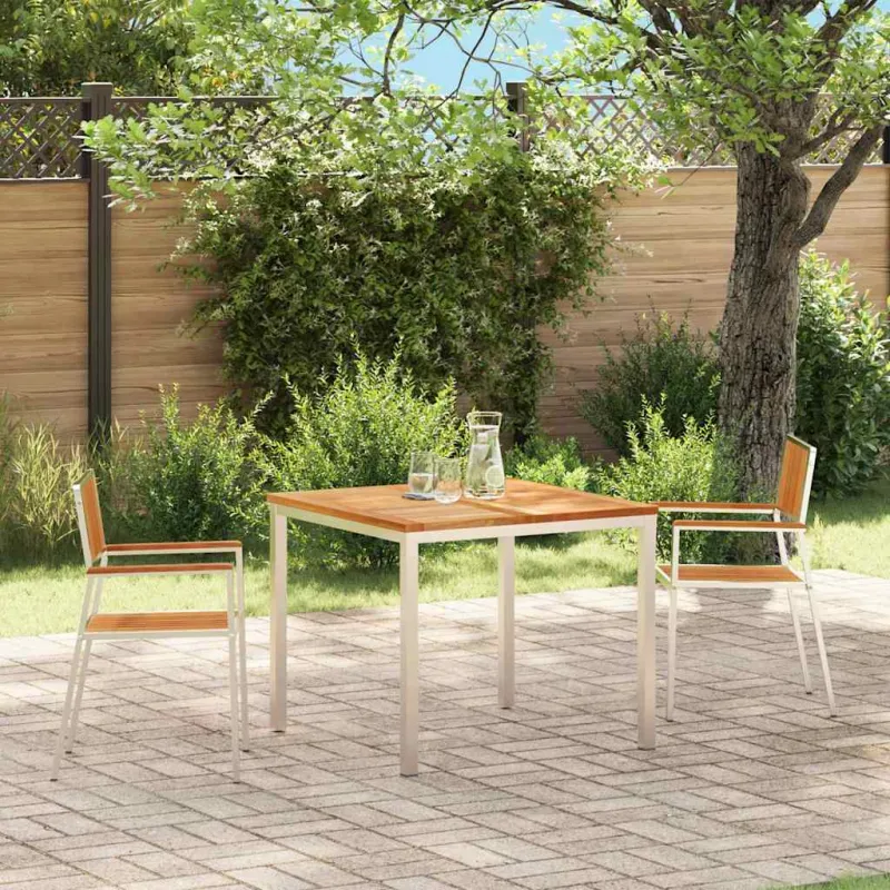Sodo Kėdė 2 pcs Kietas teak mediena ir nerūdijantis plienas