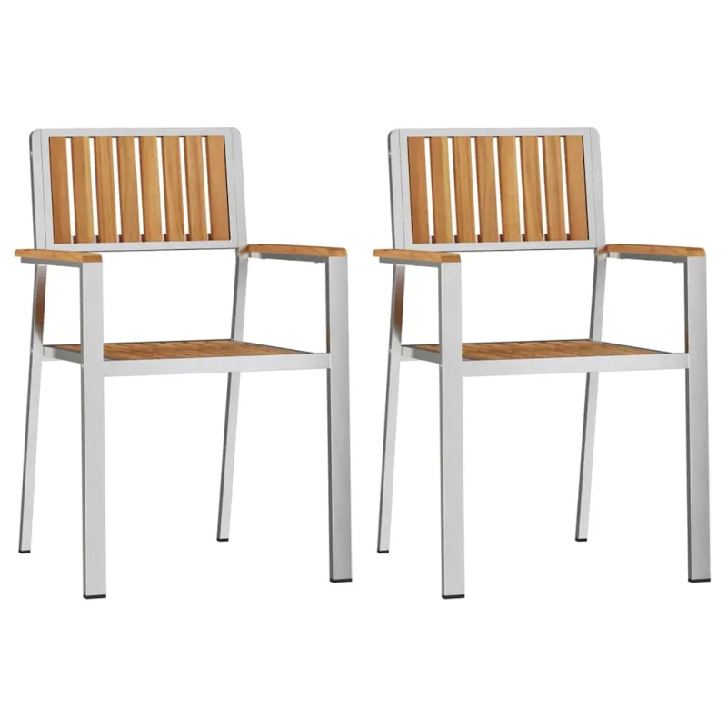Sodo Kėdė 2 pcs Kietas teak mediena ir nerūdijantis plienas
