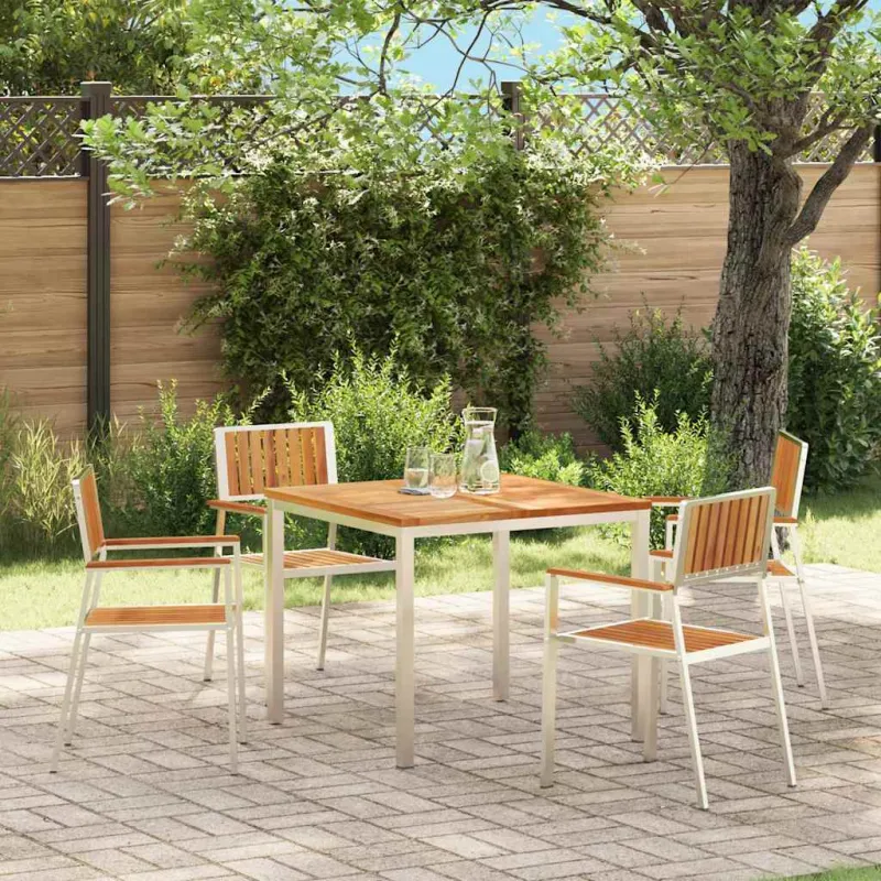 Sodo Kėdė 4 pcs Kietas teka mediena ir nerūdijančio plieno