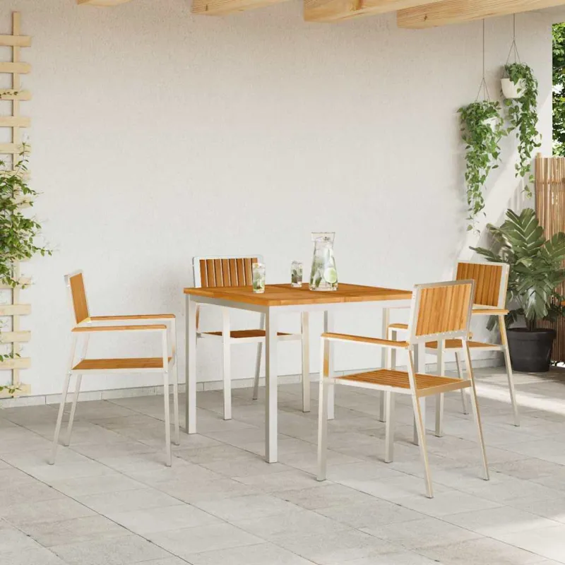Sodo Kėdė 4 pcs Kietas teka mediena ir nerūdijančio plieno