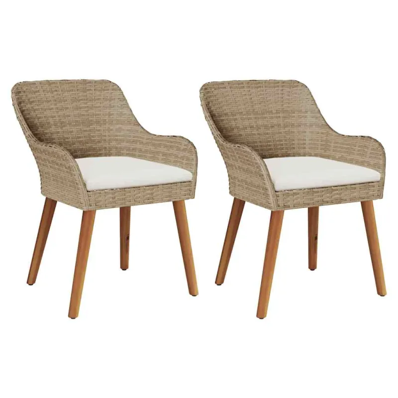 Sodo Kėdė su pagalve 2 pcs Smėlio 62,5 x 55 x 82 cm poliratanas