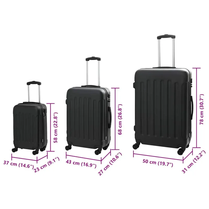 Lagaminas su užraktu 3 pcs Juoda 50 x 31 x 78 cm ABS plastikas