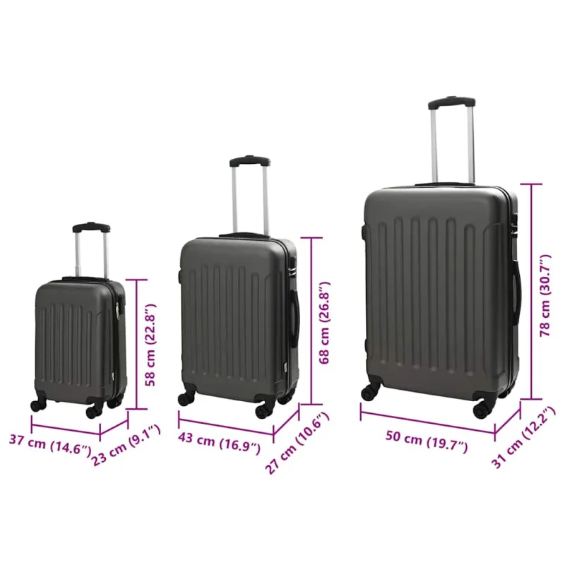Lagaminas 3 pcs Tamsiai pilka 50 x 31 x 78 cm ABS plastikas