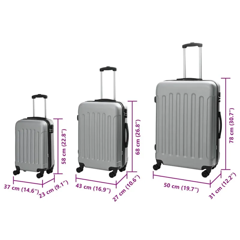Lagaminas 3 pcs Sidabro 50 x 31 x 78 cm ABS plastikas