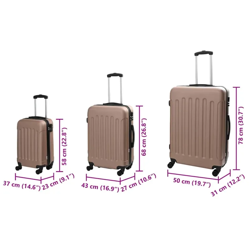 Lagaminas 3 pcs Rožinė aukso 50 x 31 x 78 cm ABS plastikas