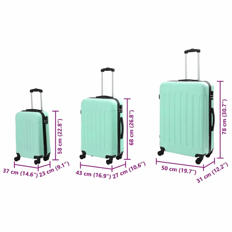Lagaminas 3 pcs Mėtų žalia 50 x 31 x 78 cm ABS plastikas