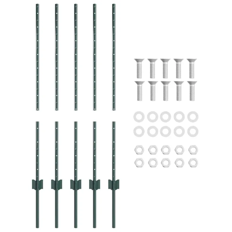 Įmontuotas tvoros stulpas 5 pcs Žalia 140 cm