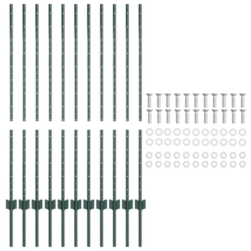 Įmontuotas tvoros stulpas 11 pcs Žalia 160 cm