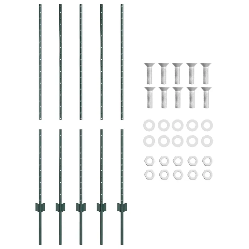 Įmontuotas tvoros stulpas 5 pcs Žalia 180 cm