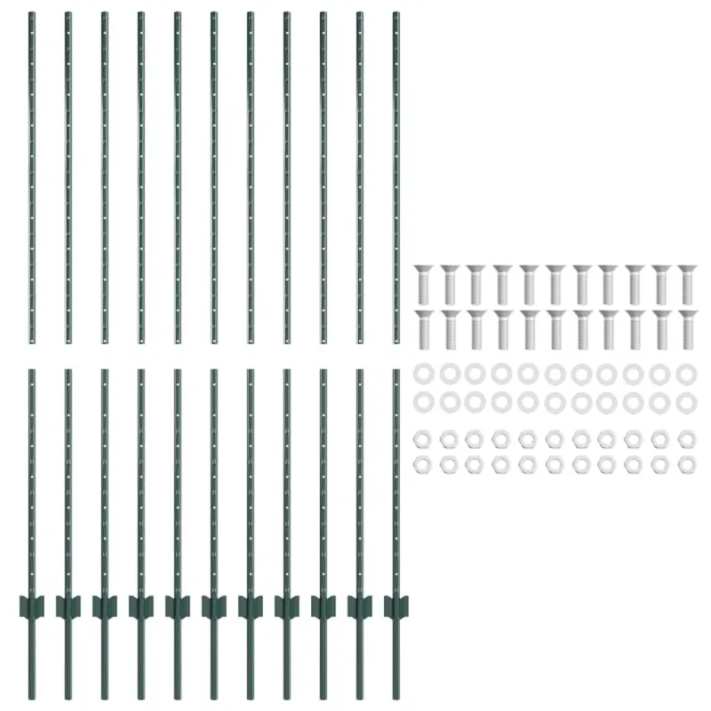 Įmontuotas tvoros stulpas 11 pcs Žalia 200 cm