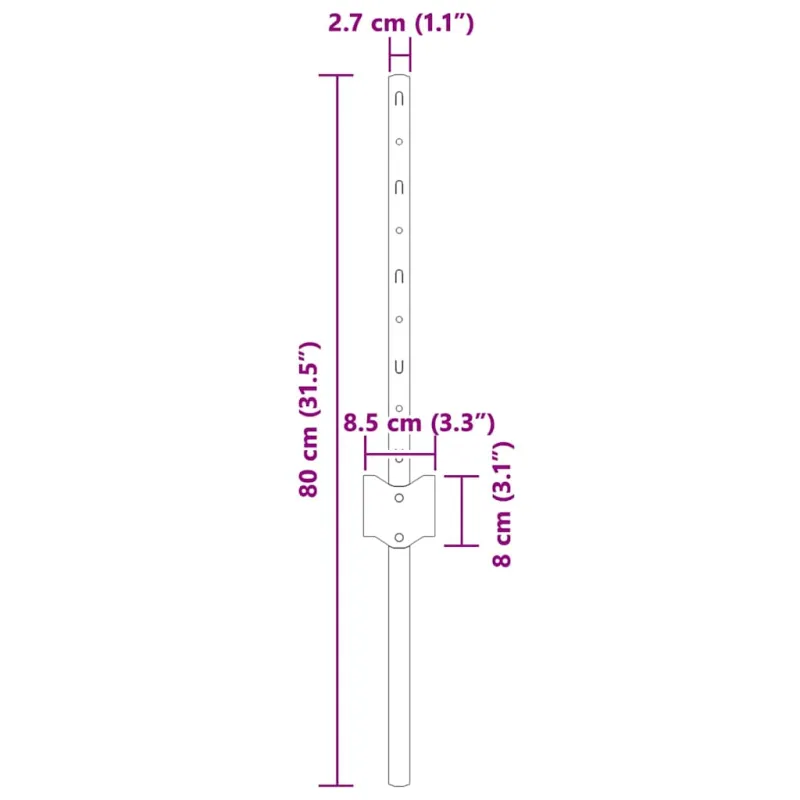 Įmontuotas tvoros stulpas 11 pcs Sidabrinė 80 cm