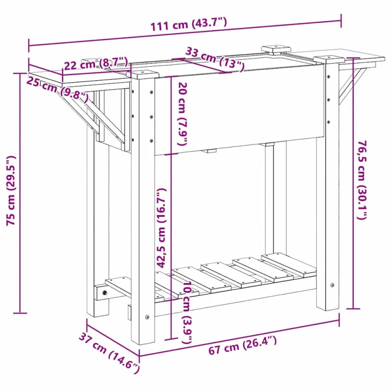 Sodo vazonas Smėlio 111 x 37 x 76,5 cm Kietasis pušinis medis