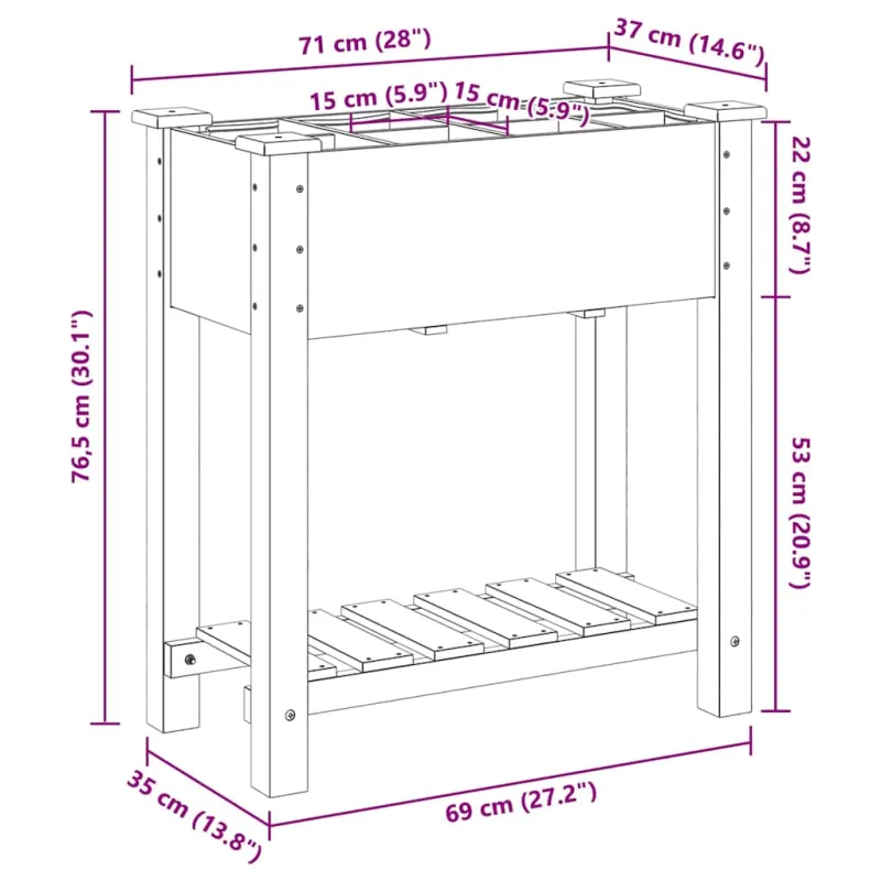Sodo vazonas Smėlio 71 x 37 x 76,5 cm Kietasis pušinis medis