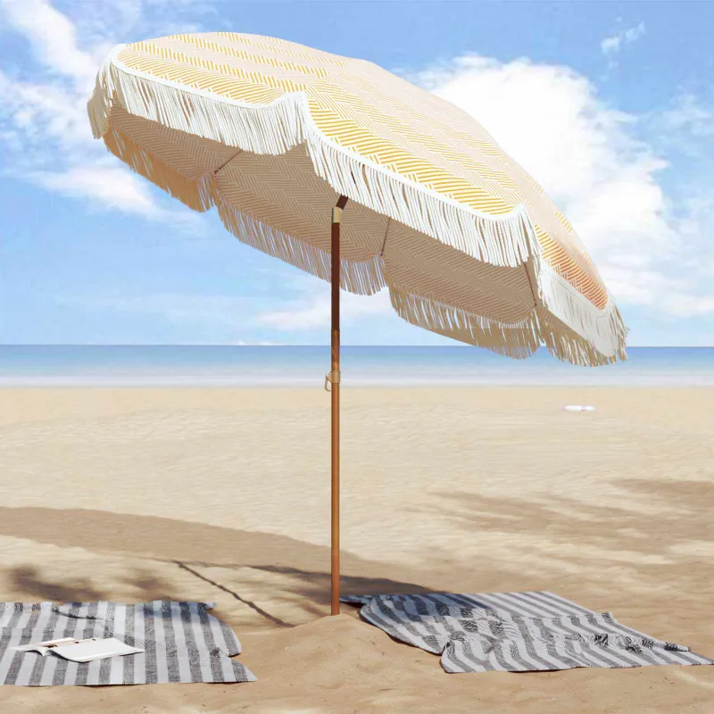 Paplūdimio skėčius Geltona ir balta 205 x 205 x 210 cm