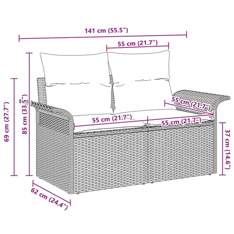 Sodo sofa su pagalve Pilka 141 x 62 x 69cm poliratanas