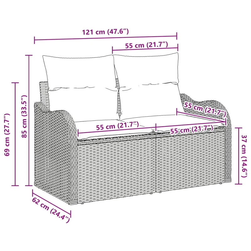 Sodo sofa su pagalve Smėlio 121 x 62 x 69cm poliratanas