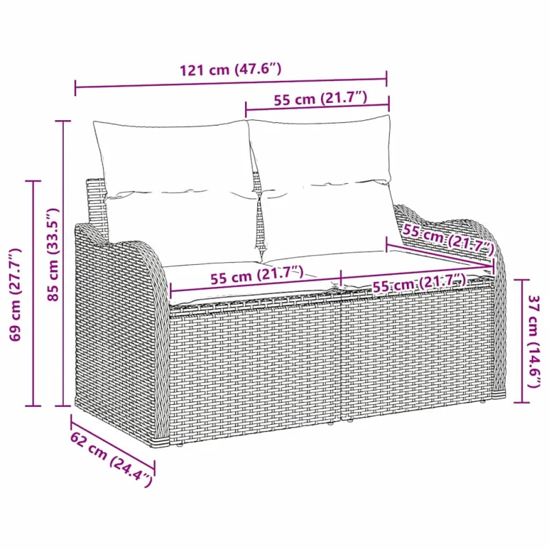 Sodo sofa su pagalve Ruda 121 x 62 x 69cm poliratanas