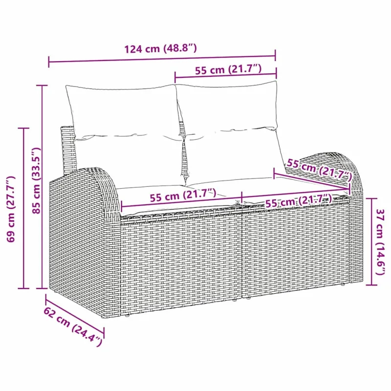 Sodo sofa su pagalve Juoda 124 x 62 x 69cm poliratanas