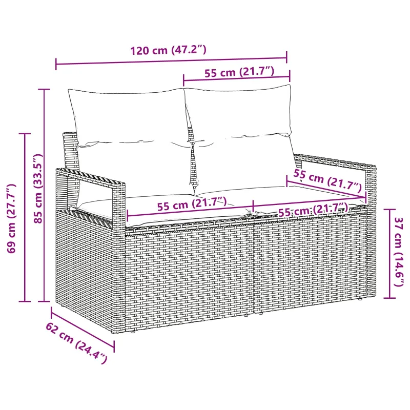Sodo sofa su pagalve 120 x 62 x 69 cm poliratanas