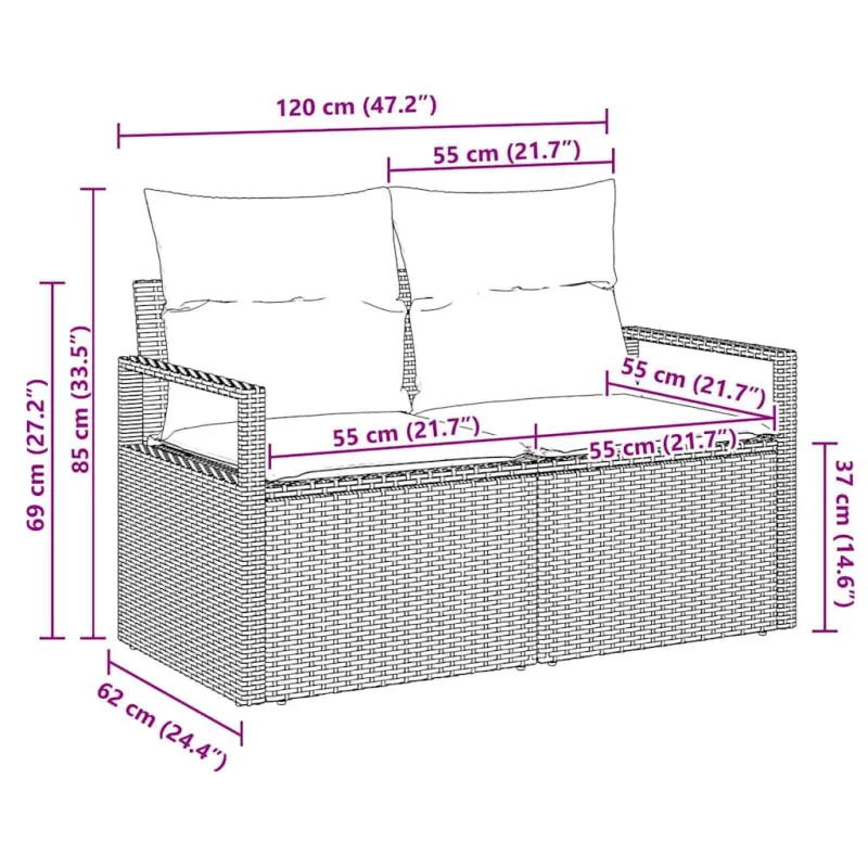 Sodo sofa su pagalve 120 x 62 x 69 cm poliratanas