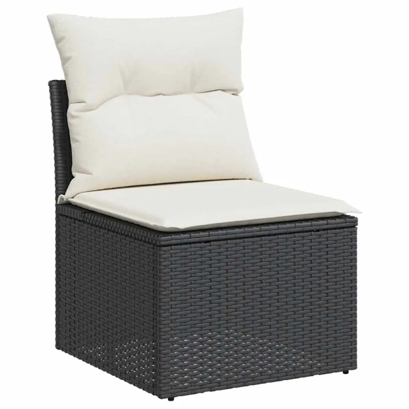 Sofakokonaisuus tyynyillä, 7 osaa, musta, polyrataska