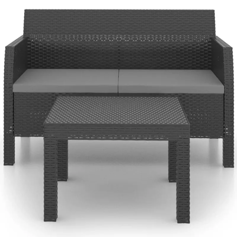 Sodo komplektus pehmusteilla, 2-os osat, antrasiitti, PP rattan
