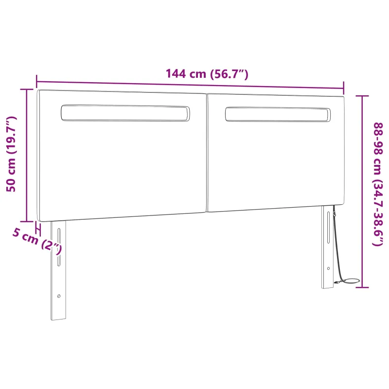 LED galvūgalis Juoda 144 cm Dirbtinė oda