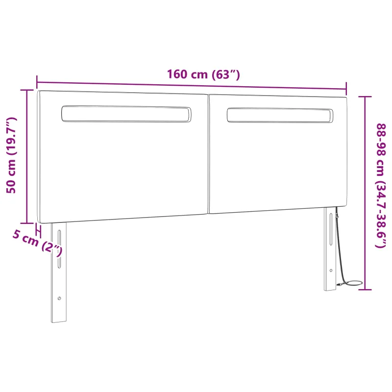 LED galvūgalis Balta 160 cm Dirbtinė oda