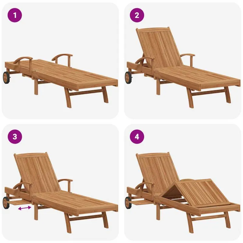 Saulės gultas 1-asmuo Ruda 195 x 59 x 78,5 cm Kieto teka medžio