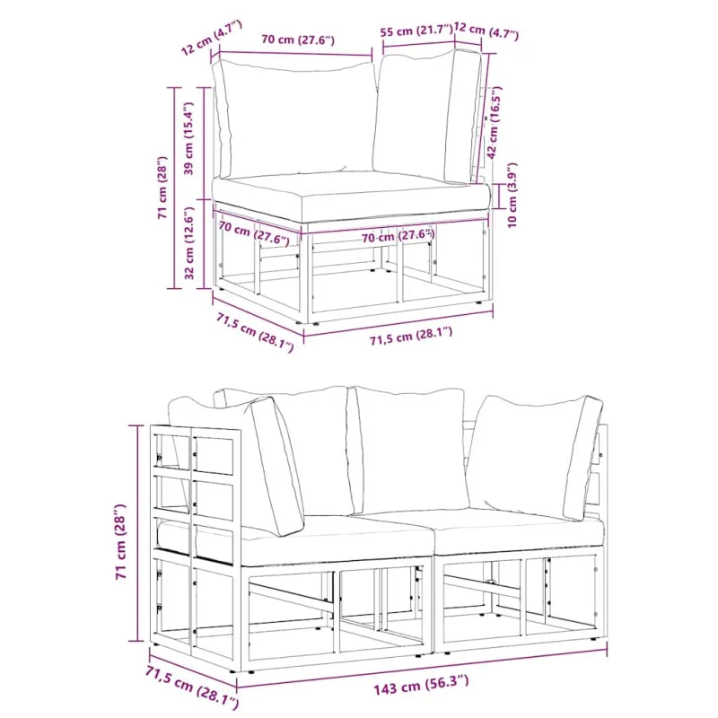 Lauko Baldai 2 Vienetas Juoda ir Antracitas 71,5 x 71,5 x 71 cm