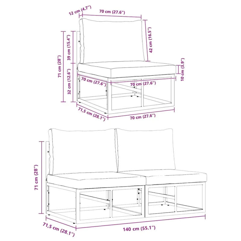 Lauko Baldai 2 Vienetas Juoda ir Antracitas 70 x 71,5 x 71 cm