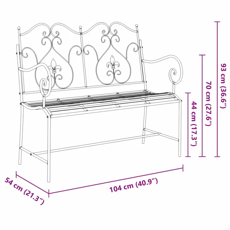 Sodo suolas Juoda 104 x 54 x 93 cm Plienas