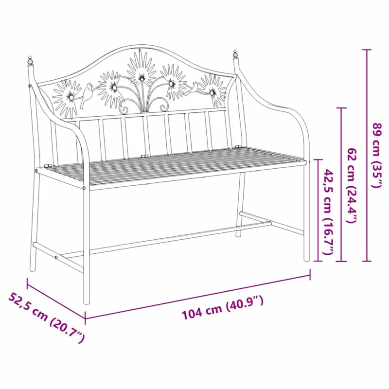 Sodo suolas Antikinė balta 104 x 52,5 x 89 cm Plienas