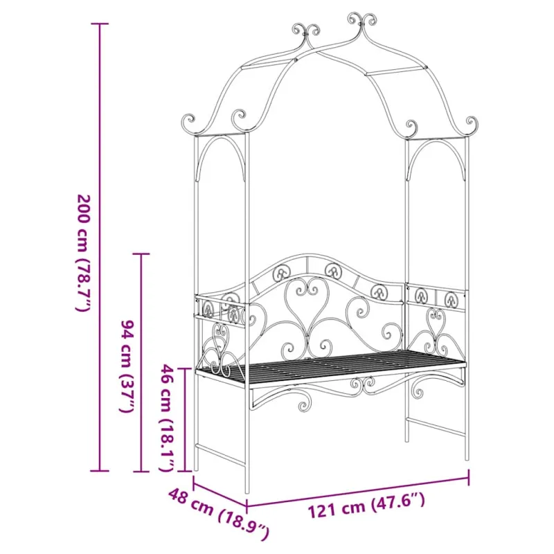 Sodo suolas Juoda 121 x 48 x 200 cm Plienas