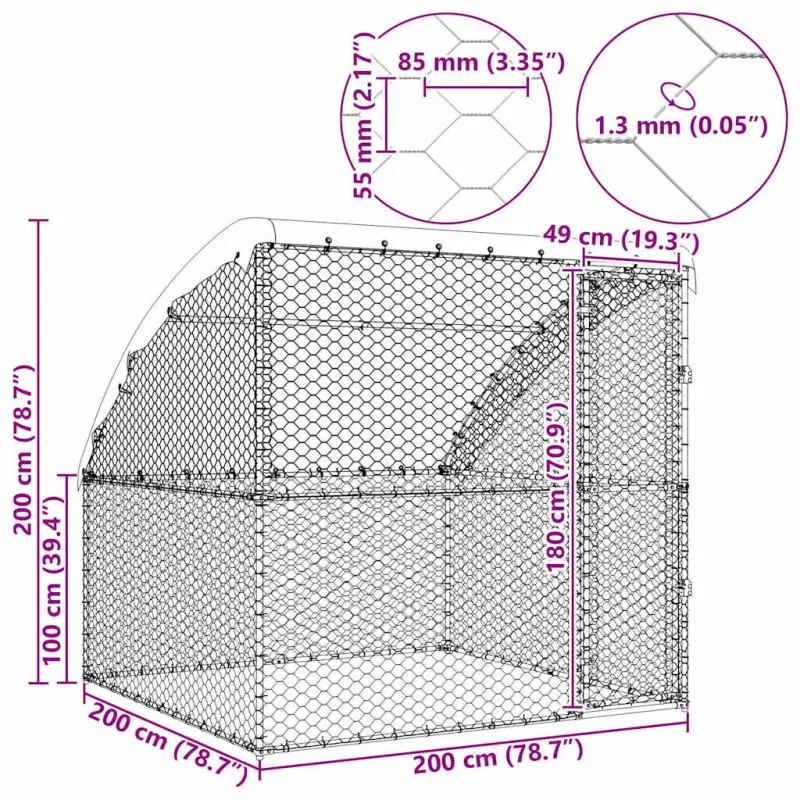 Šunų narvas Sidabro 2 x 2 x 2 m Galvanizuotas plienas