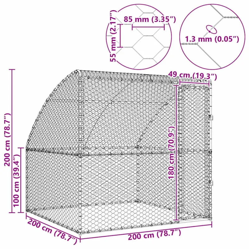 Šunų narvas Sidabro 2 x 2 x 2 m Galvanizuotas plienas