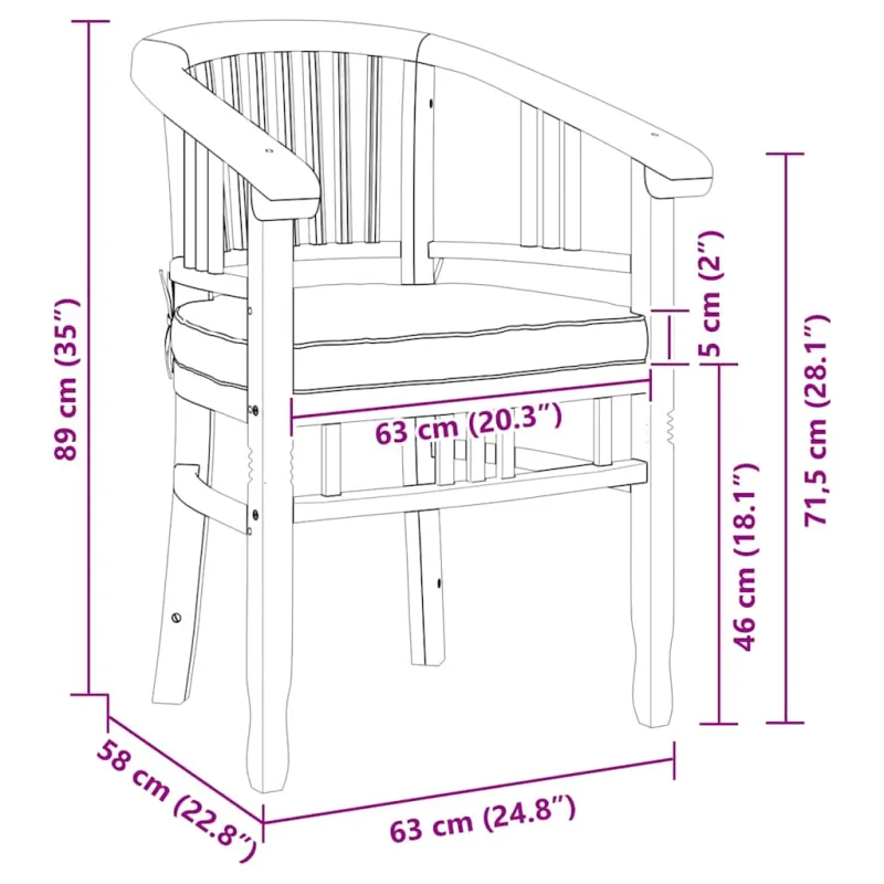 Kėdė su pagalve 2 pcs Ruda 63 x 58 x 89 cm Kieto teka medžio