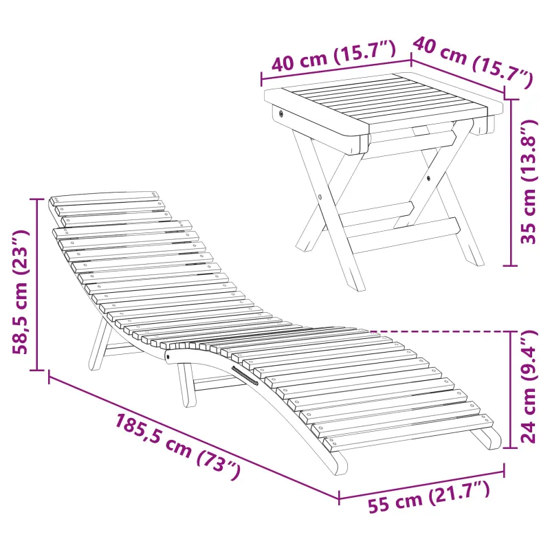 Saulės gultas 2 pcs Ruda 198 x 55 x 58,5 cm Kieto teka medžio