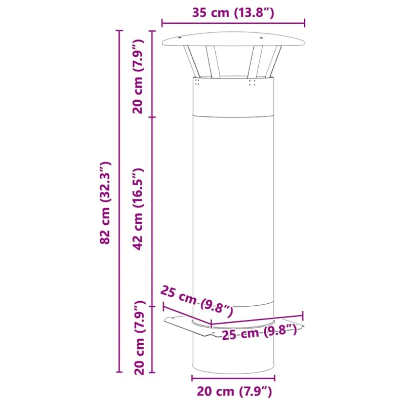 Kaminų prailginimas Sidabro 35 x 35 x 82 cm