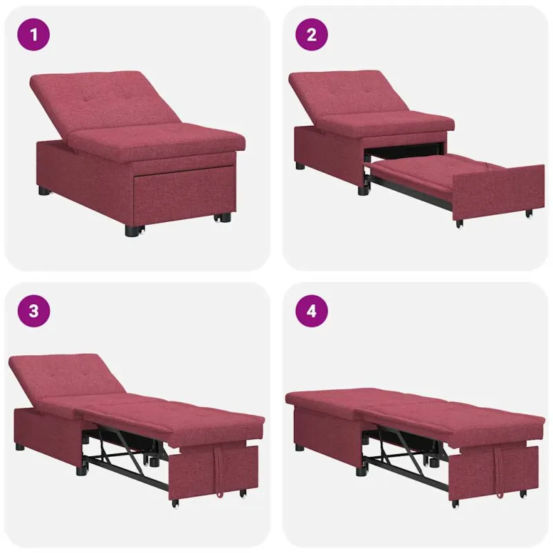 Ištraukiama sofa-lova Vyno raudona 194 x 50 x 82 cm audinys
