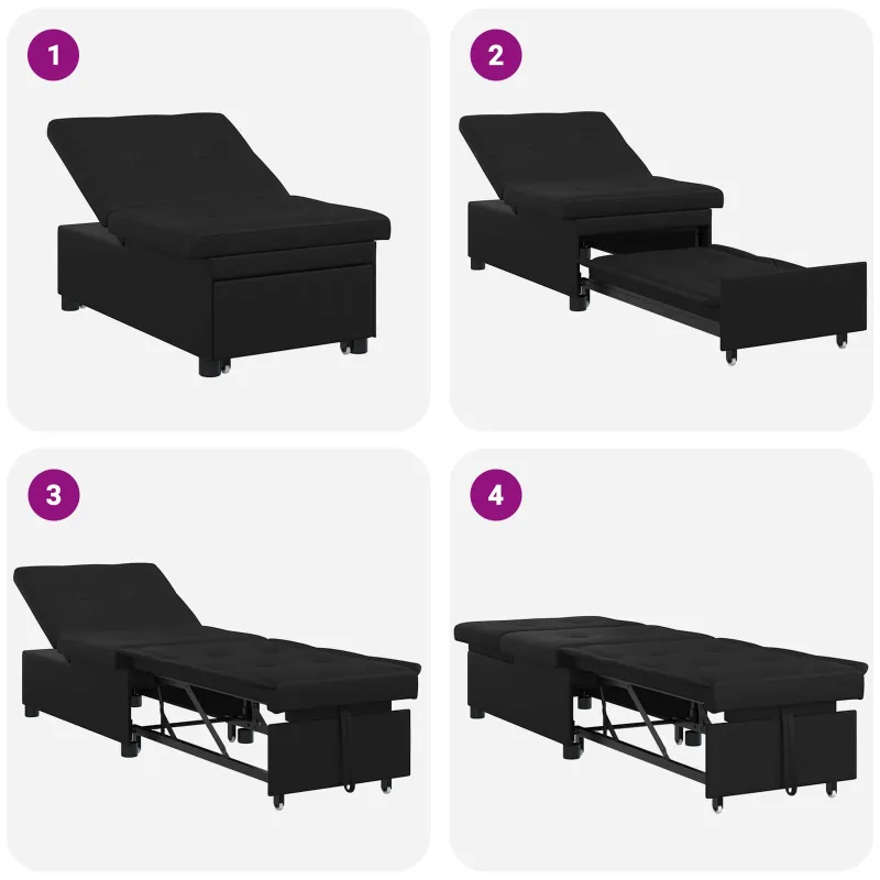 Ištraukiama sofa-lova Juodas 194 x 67 x 82 cm Mikropluoštas