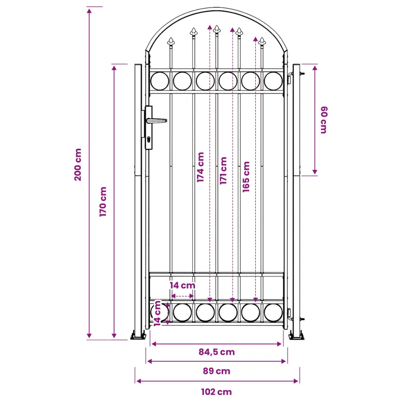 Tvorelės stulpas ASSEN 200 x 88 x 14 cm Plienas Pilka