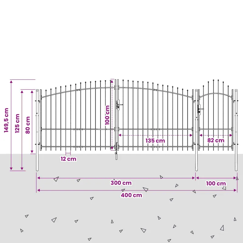 Sodo vartai su užraktu Woerden Pilka 100 x 400 cm Plienas