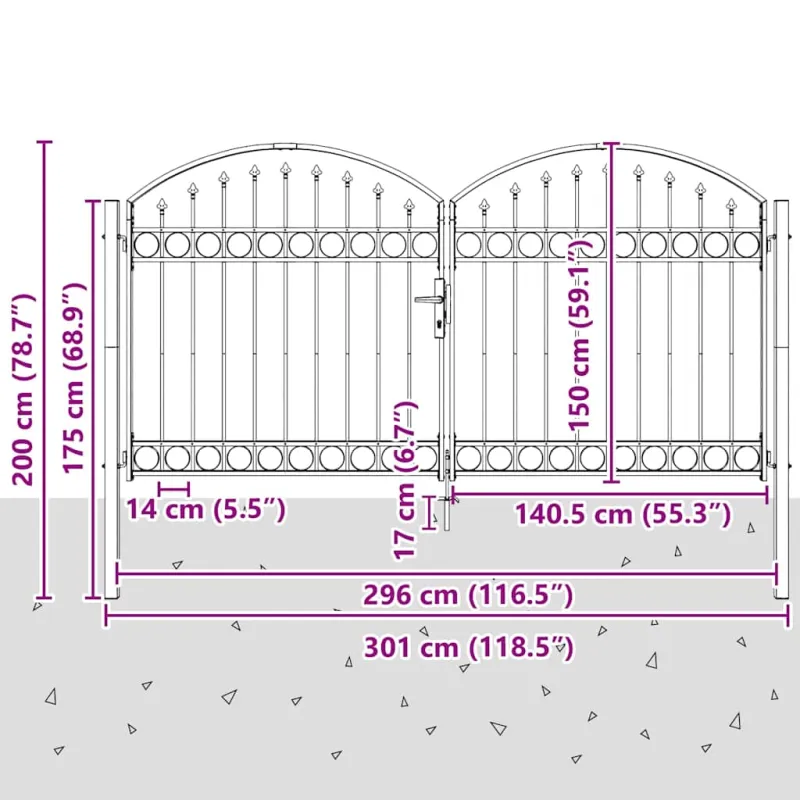 Tvora vartai ASSEN 301 x 200 cm Plienas Pilka Užrakintas