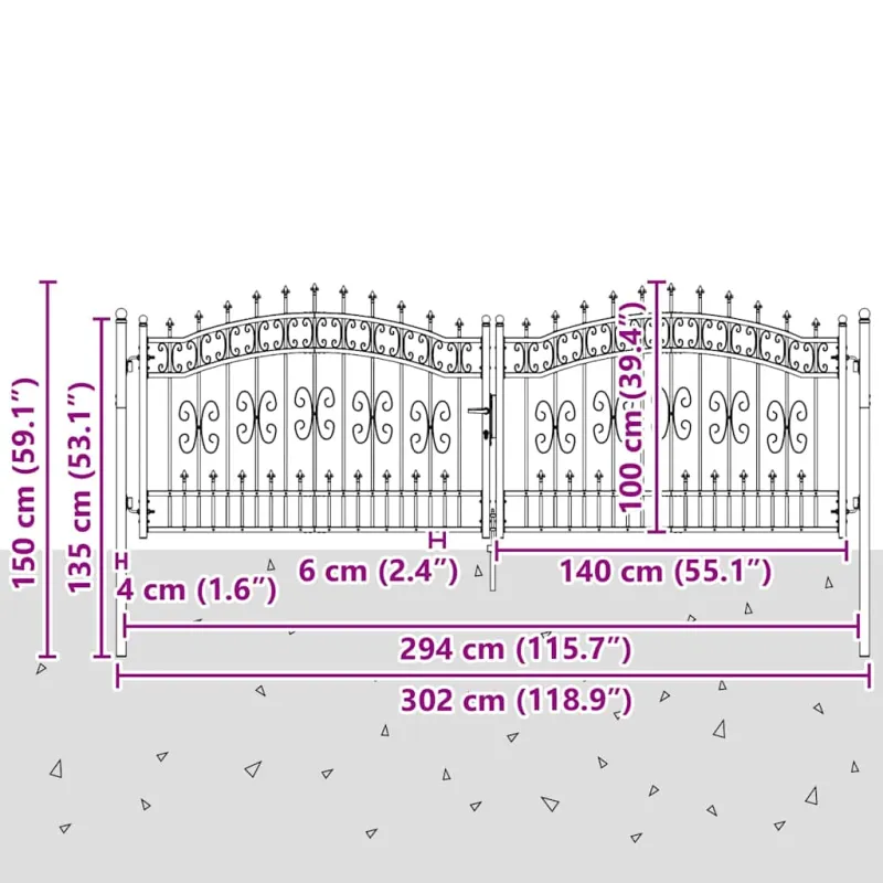 Tvora su Kalas ant Viršaus KAMPEN 305 x 100 cm Plienas Pilka