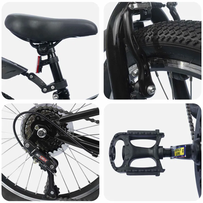 Vaikų Dviratis 20 Colių 6-Speed 6-11 metų amžiaus Juoda