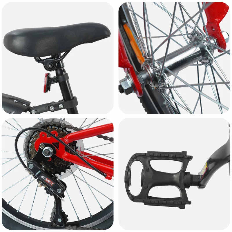 Vaikų Dviratis 20 Colių 6-Speed 6-11 metų amžiaus Raudona