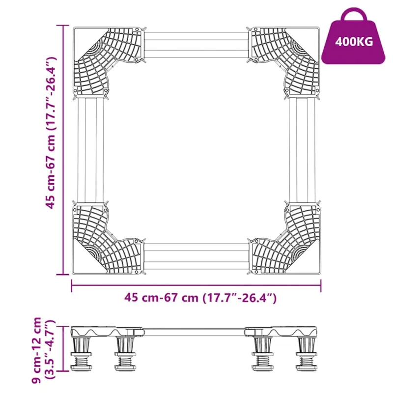 Skalbimo mašinos pagrindas Pilka 67 x 67 x 12 cm