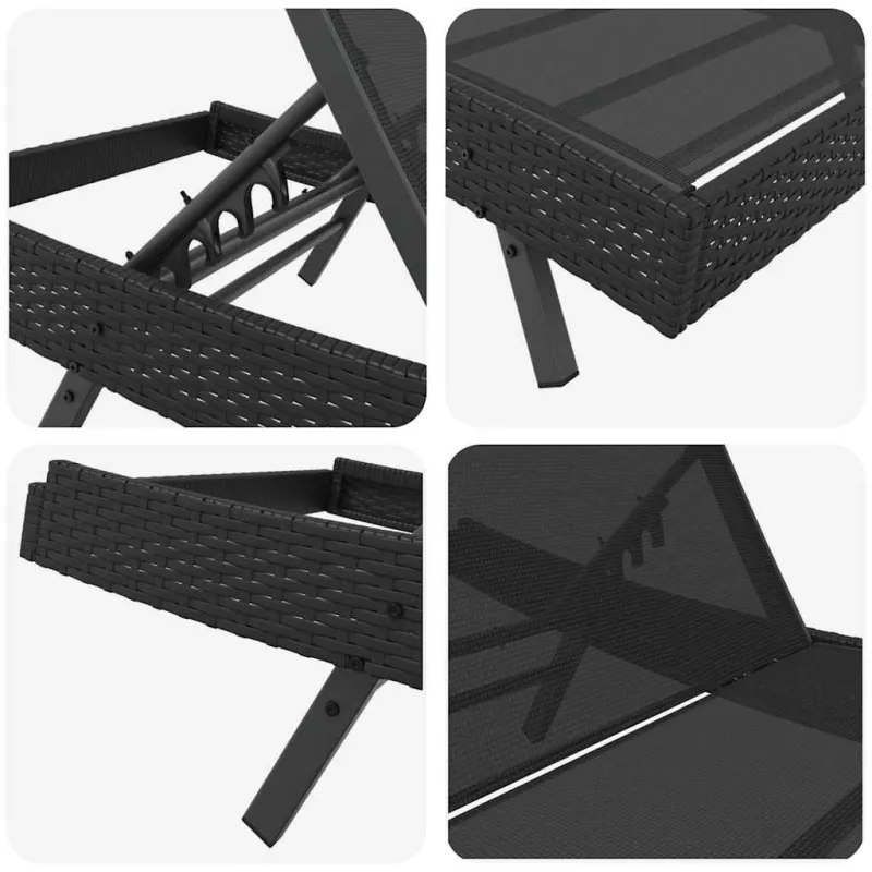 Saulės gultas 2 pcs Juoda poliratanas