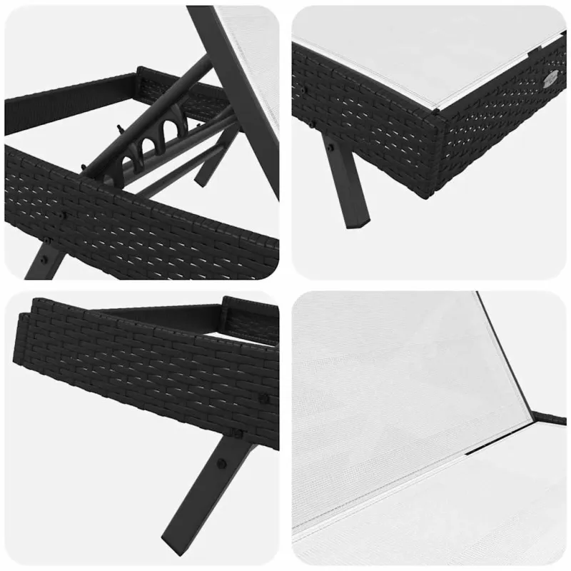 Saulės gultas 2 pcs Juoda ir Balta poliratanas